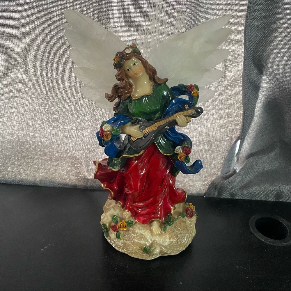 Elegant Fiber Optic Multicolor Angel Sculpture with Guitar - Picture 2 of 6